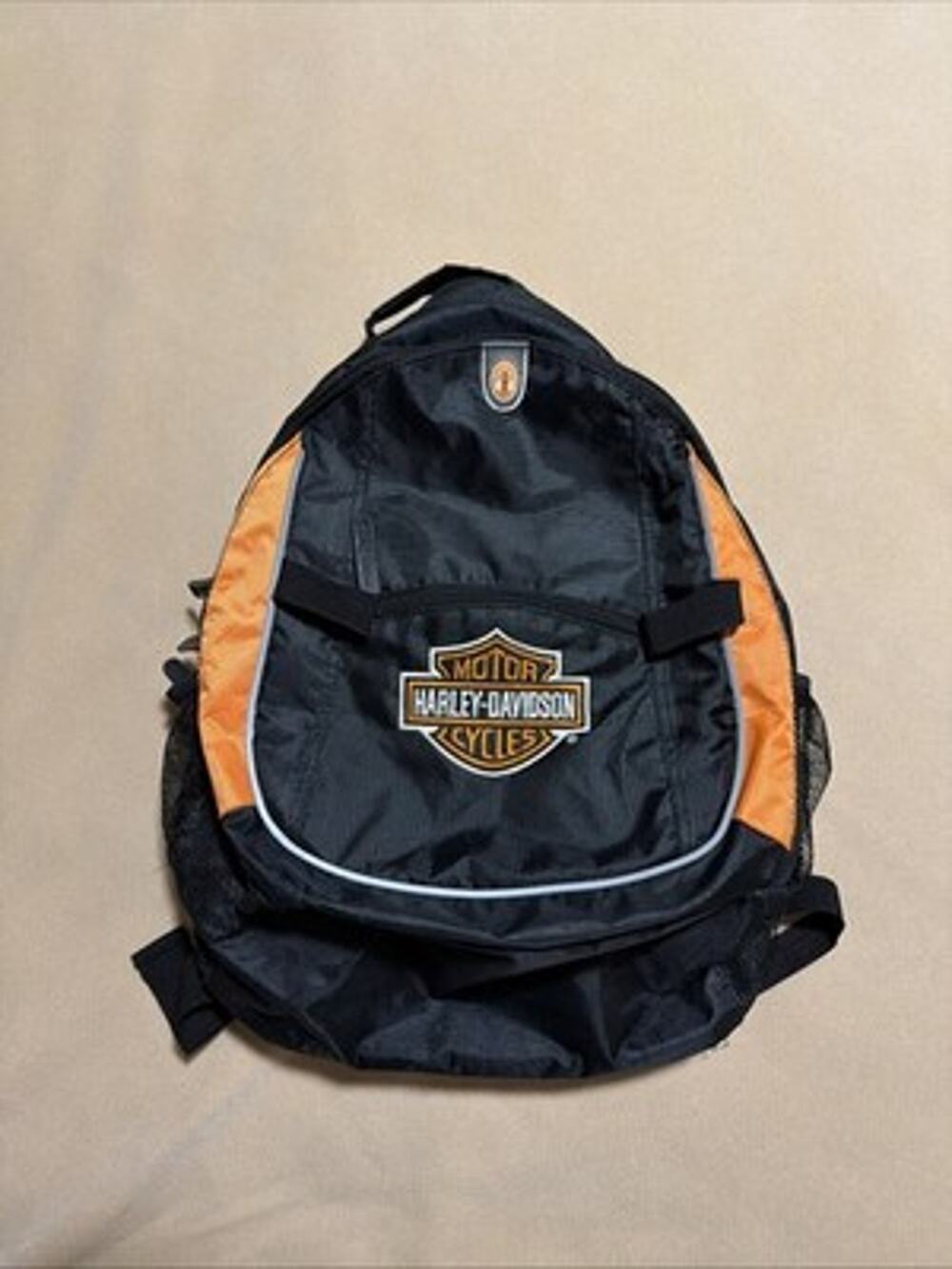 Harley Davidson Backpack Adult Size Y2K Black Orange Audio Pocket Waist Belt